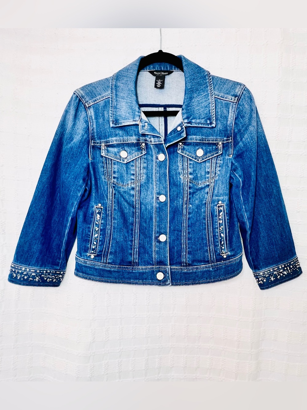 White House Black Market Blue Embellished Denim Jacket